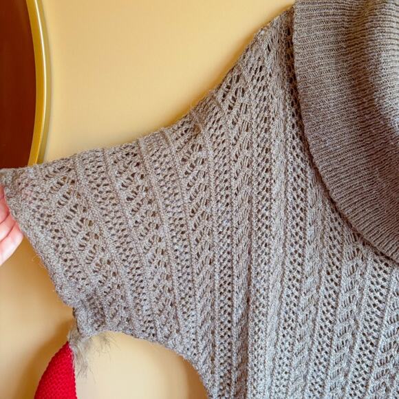 Macy's NY Collection Taupe Short Sleeve Open-Knit Cowl Neck Sweater 🩶 - Picture 2 of 5